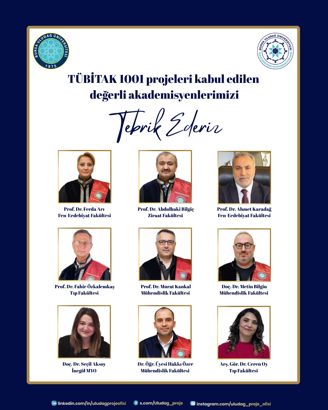 Bölümümüz Öğretim Üyesinin Tübitak 1001 Başarısı